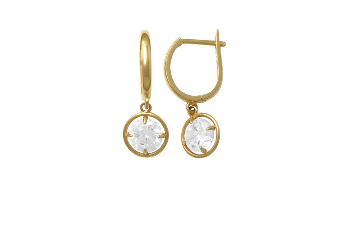 10K Yellow Gold Rd 6mm Rd Solitaire Latch Back Dangling Earring