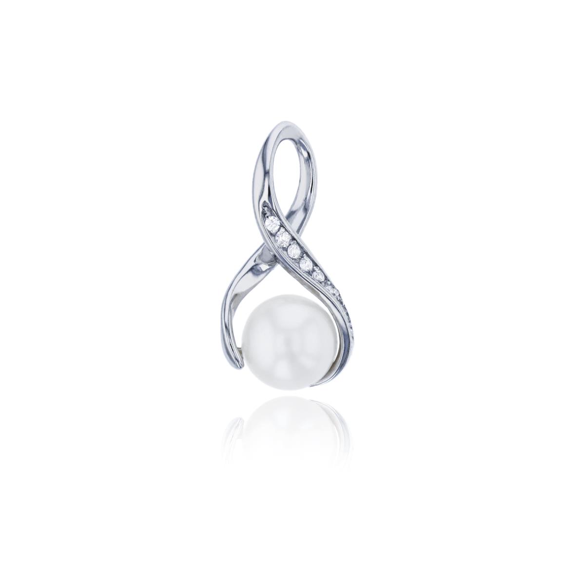 Sterling Silver Rhodium 8mm FreshWater Pearl CZ Infinity Pendant