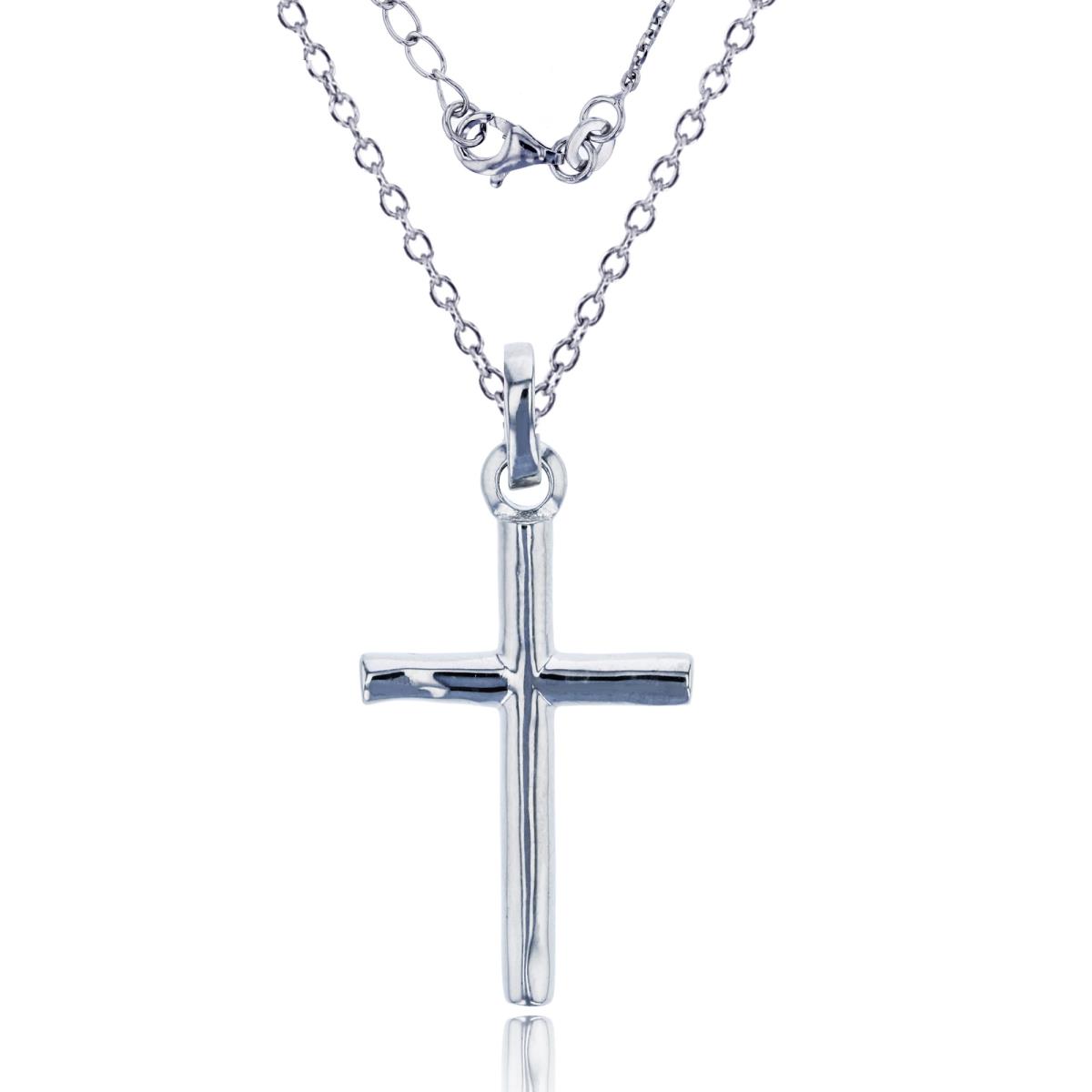Sterling Silver Rhodium Polished 30x15mm Cross 18" Necklace