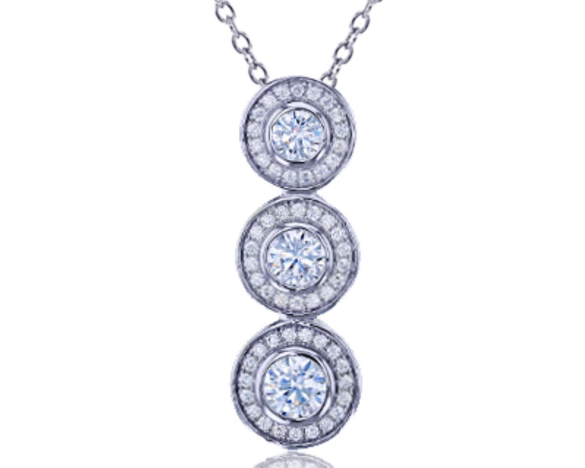 Sterling Silver Rhodium Micropave 3-Stone Bezel Halo 18" Necklace