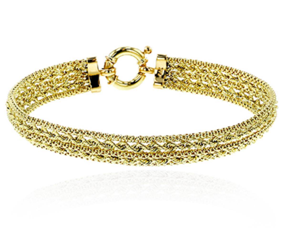 14K Yellow Gold 8mm 5-Line Mixto 7.5" Fancy Bracelet