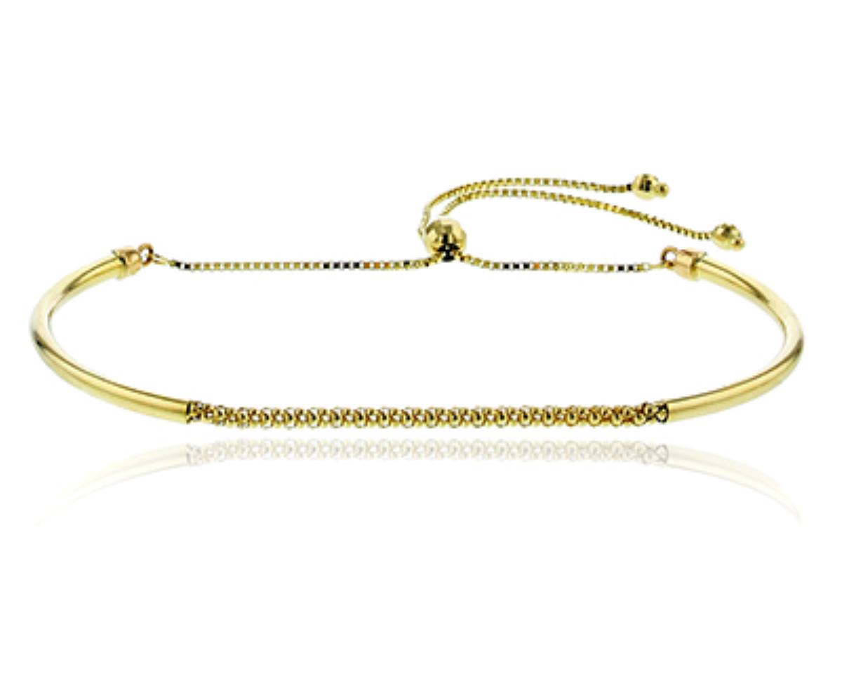 14K Yellow Gold Polished Bar and Chain Adjustable Bracelet