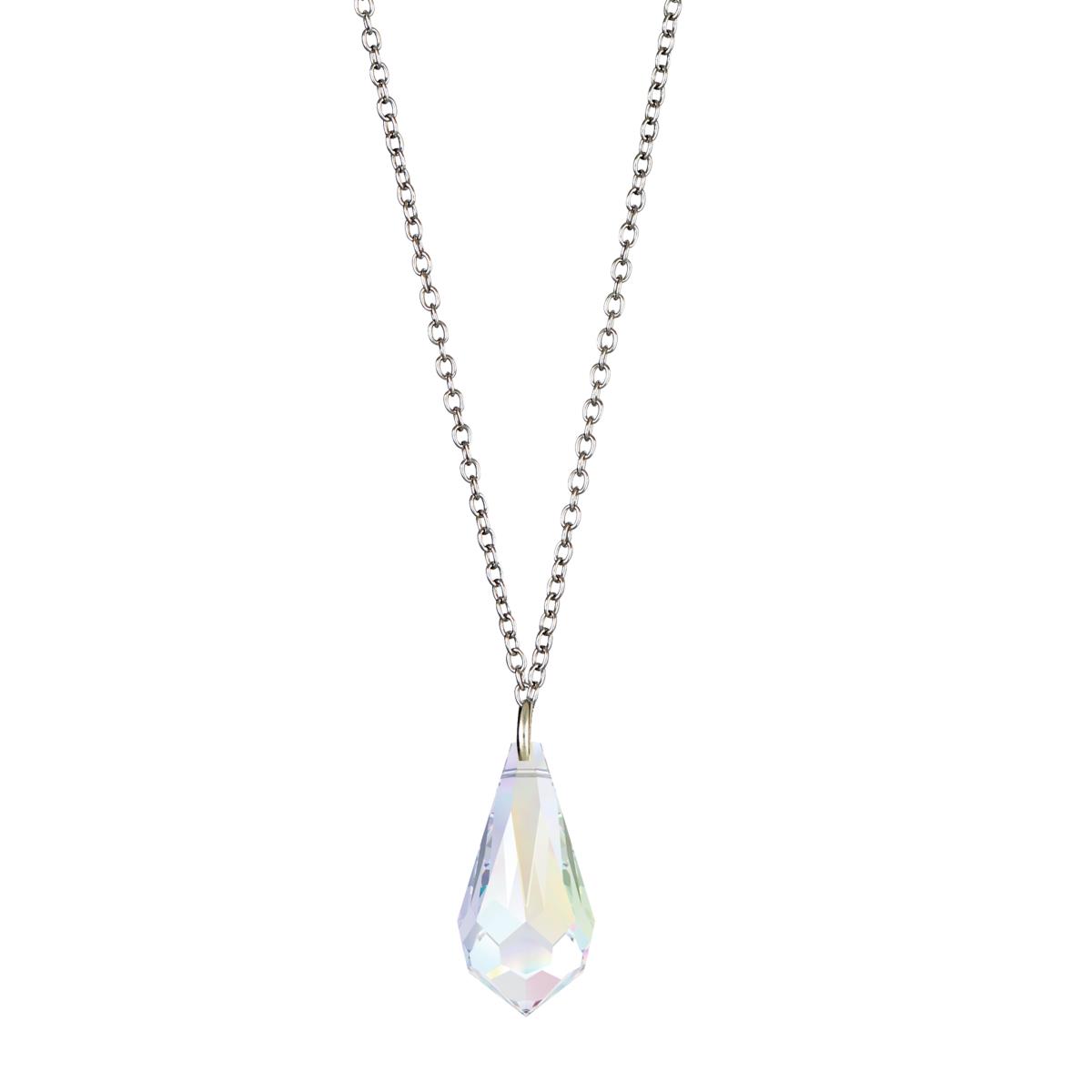 Sterling Silver Rhodium Aurore Boreale 22mm Teardrop Swarovski Crystal 18" Necklace