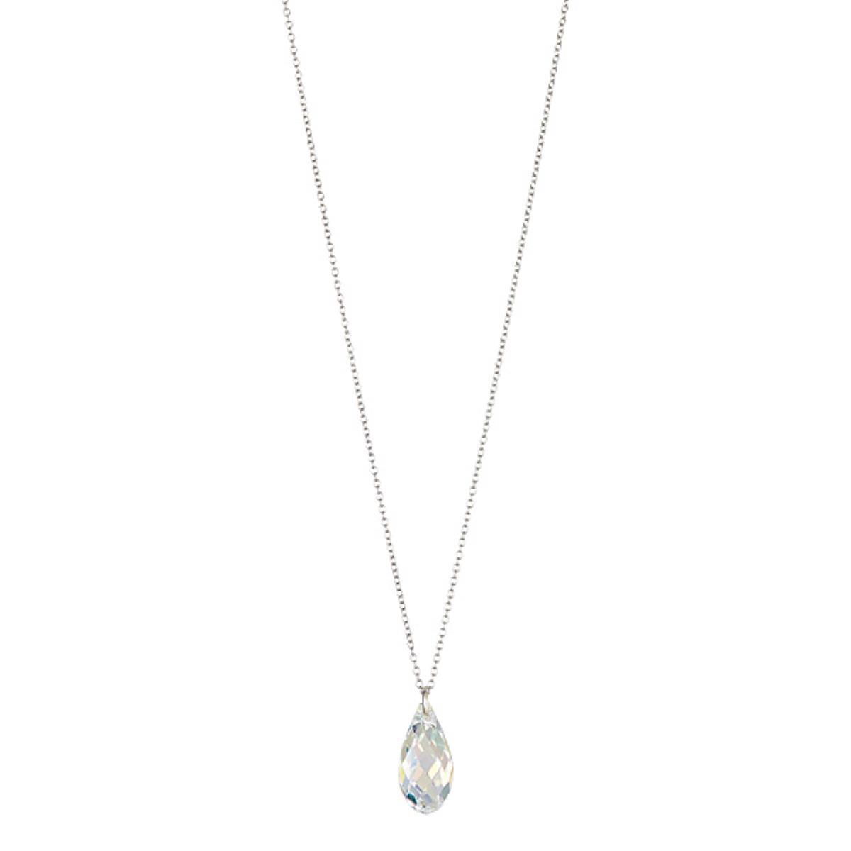 Sterling Silver Rhodium Aurore Boreale 11mm Briolette Swarovski Crystal 18" Necklace