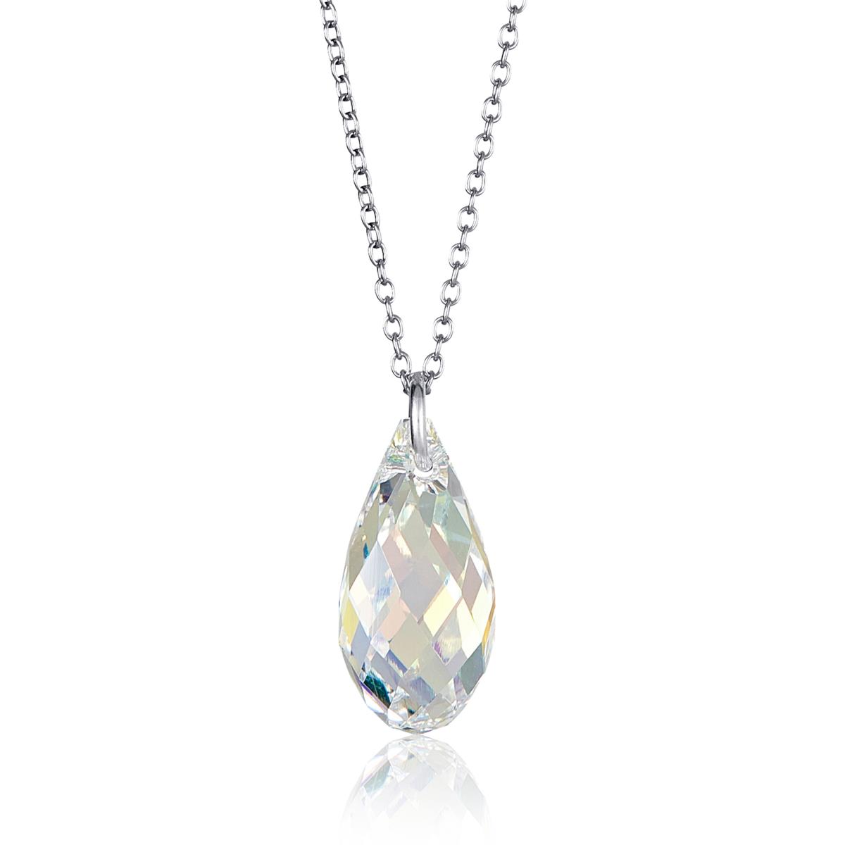 Sterling Silver Rhodium Aurore Boreale 17mm Briolette Swarovski Crystal 18" Necklace