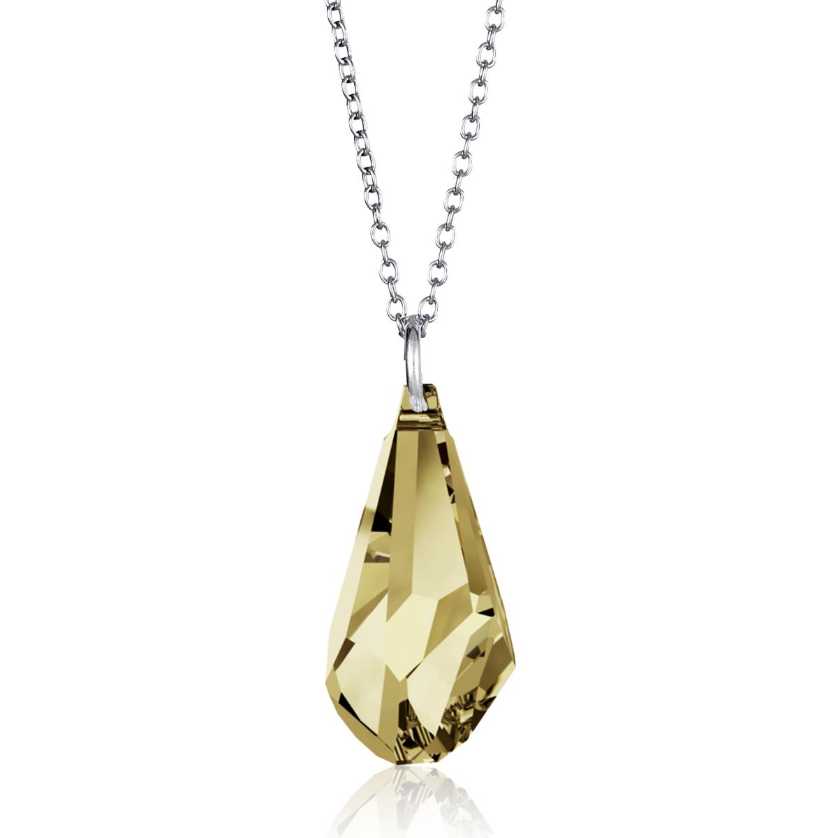 Sterling Silver Rhodium Golden Shadow 21mm Polygon Drop Swarovski Crystal 18" Necklace