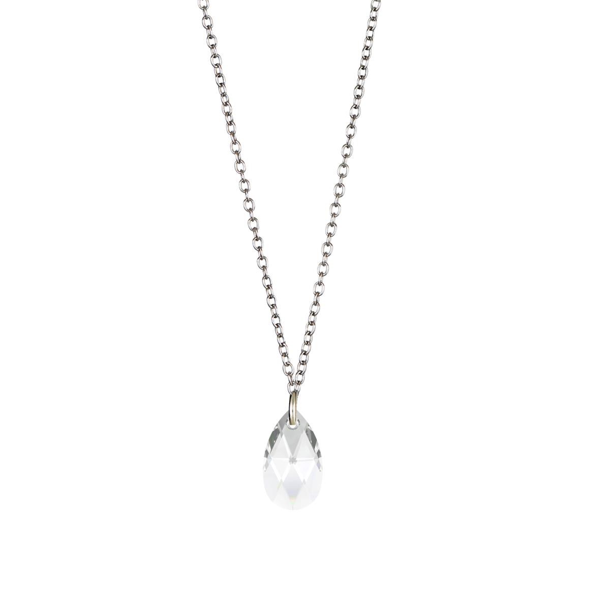 Sterling Silver Rhodium Clear 16mm Pear Swarovski Crystal 18" Necklace