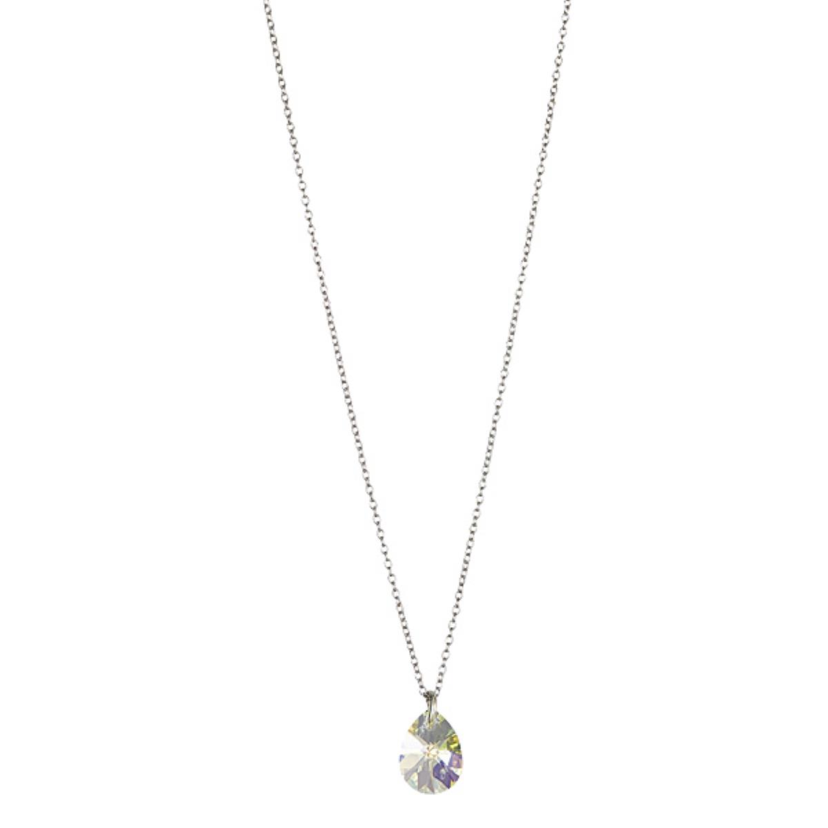 Sterling Silver Rhodium Aurore Boreale 12mm Mini Pear Swarovski Crystal 18" Necklace