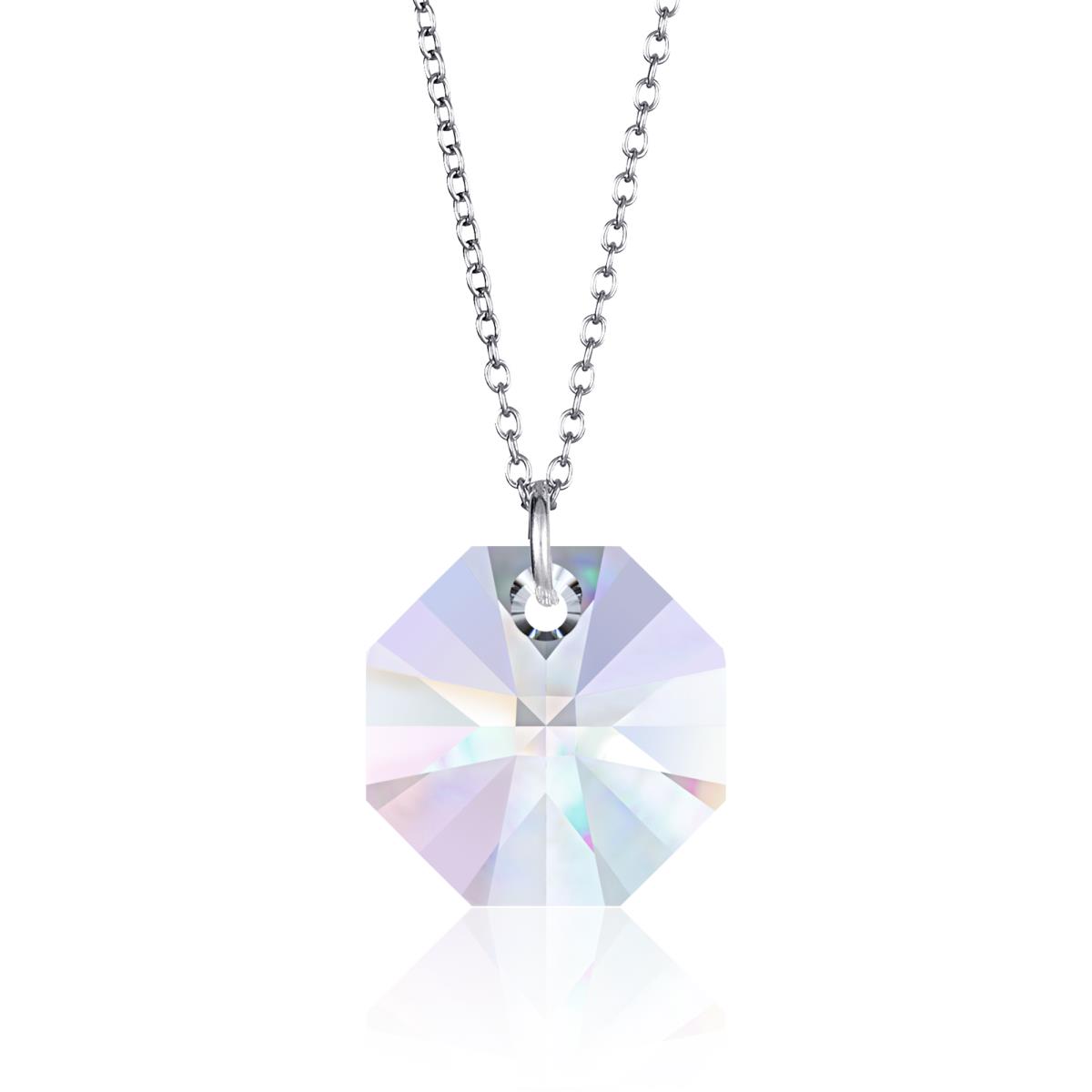 Sterling Silver Rhodium Aurore Boreale 12mm Octagon Swarovski Crystal 18" Necklace