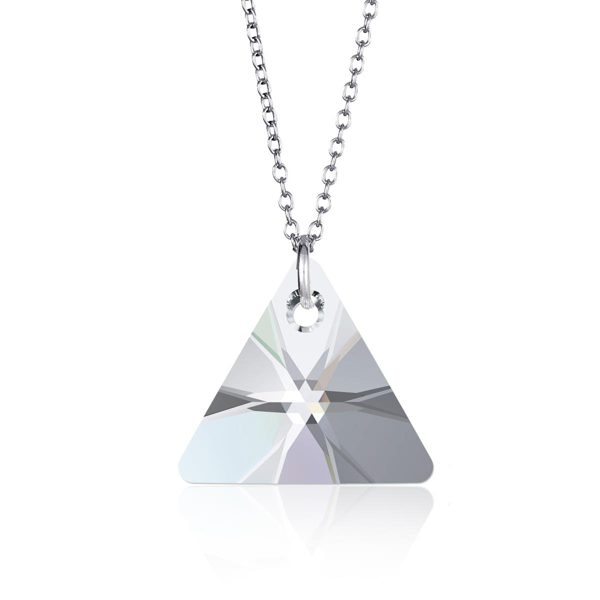 Sterling Silver Rhodium Aurore Boreale 12mm Xilion Triangle  Swarovski Crystal 18" Necklace