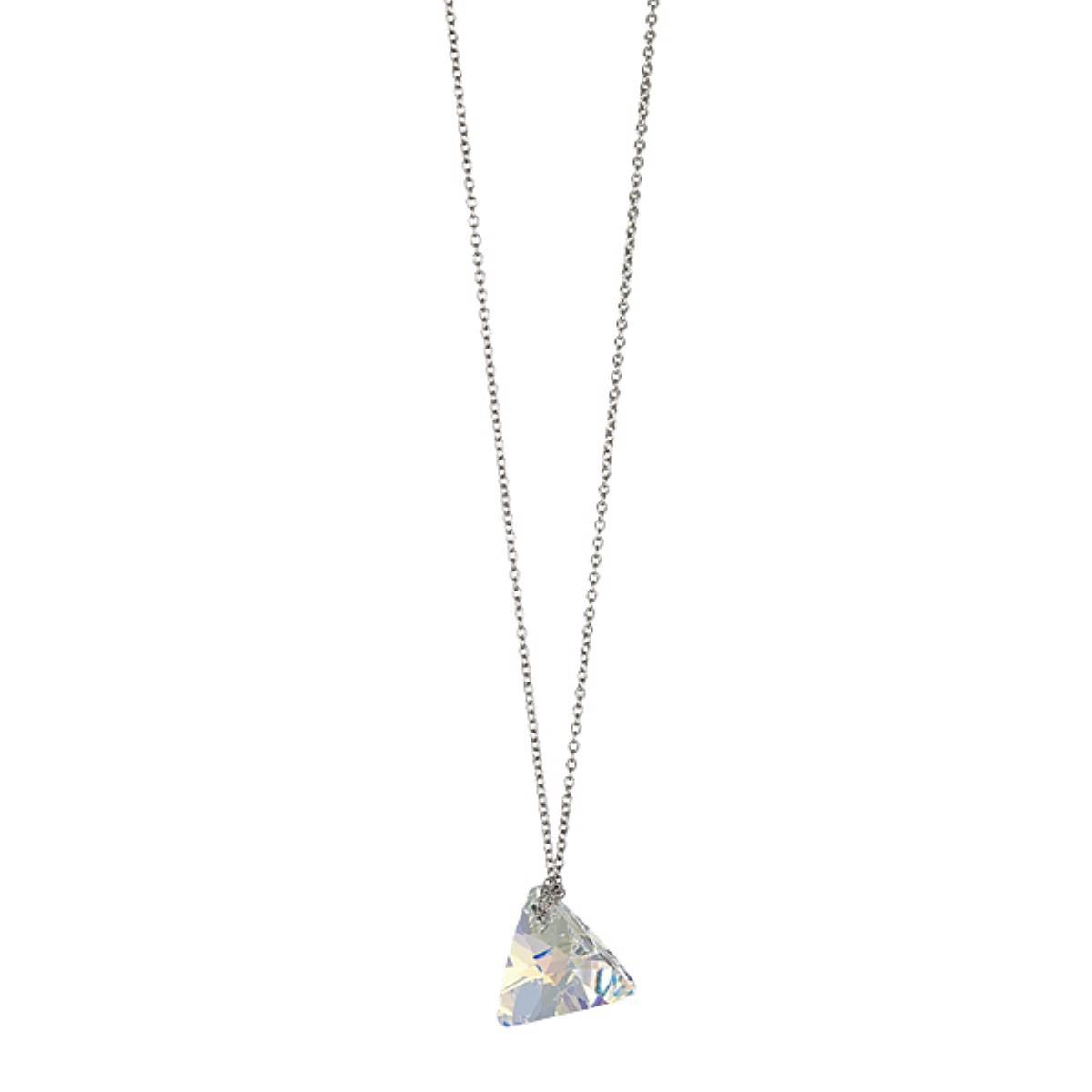 Sterling Silver Rhodium Aurore Boreale 16mm Xilion Triangle Swarovski Crystal 18" Necklace
