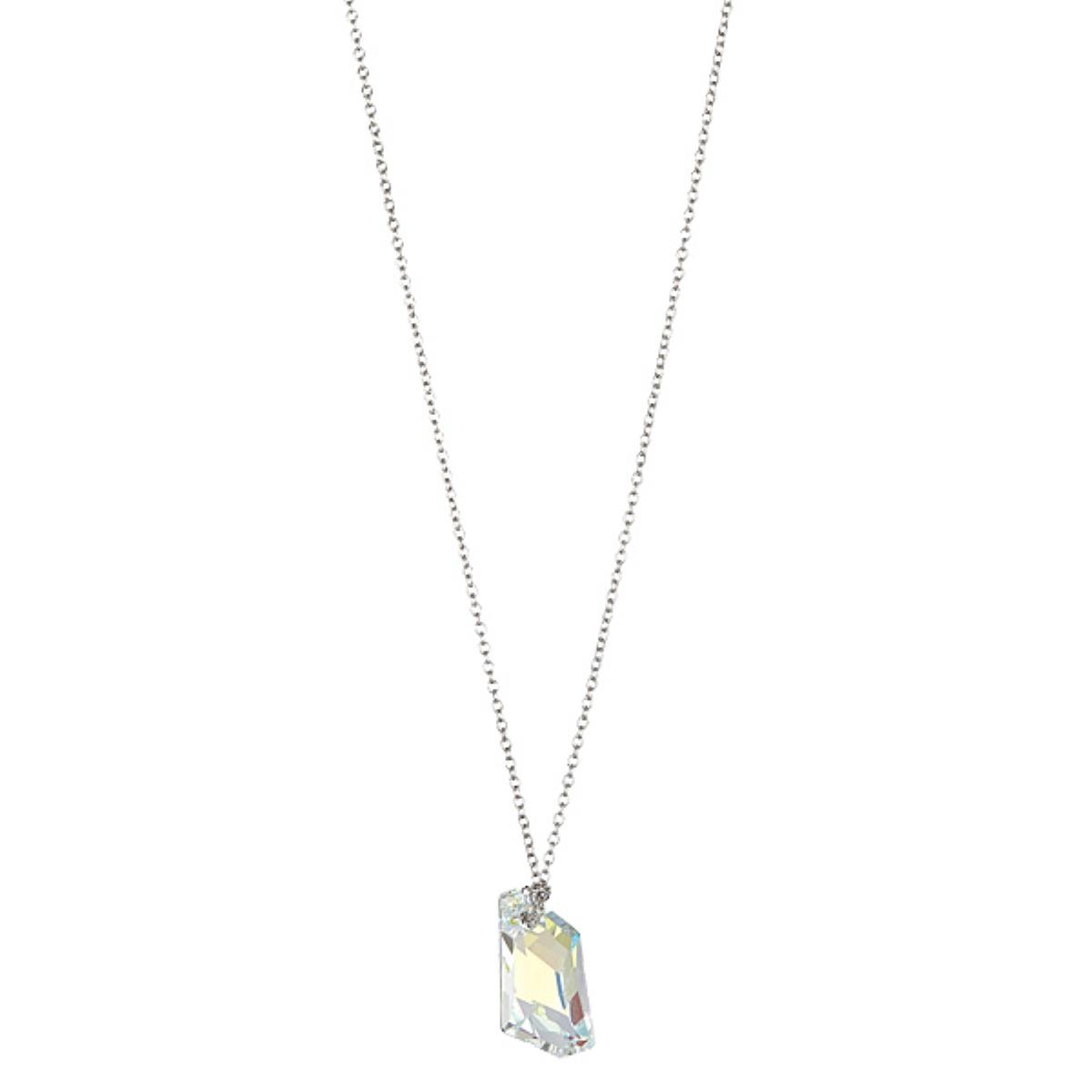 Sterling Silver Rhodium Aurore Boreale 16mm De-Art Swarovski Crystal 18" Necklace