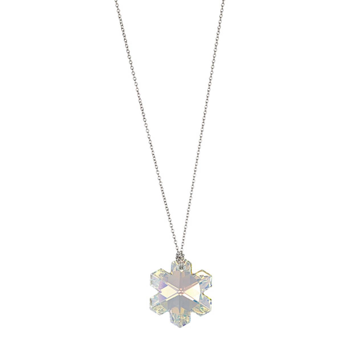 Sterling Silver Rhodium Aurore Boreale 25mm Snowflake Swarovski Crystal 18" Necklace