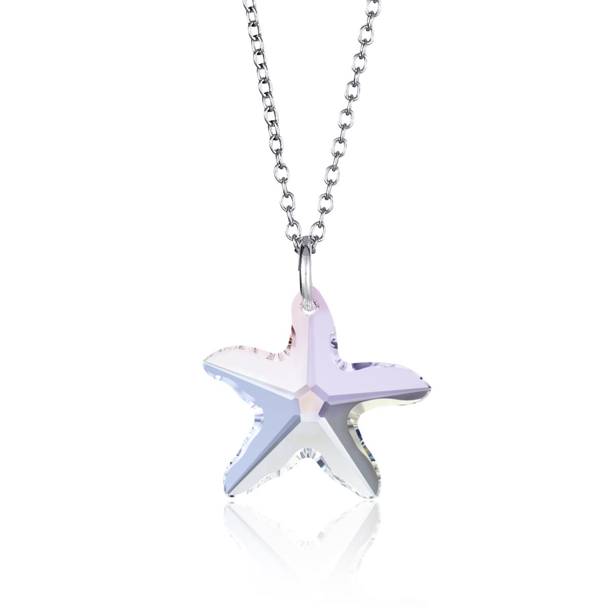 Sterling Silver Rhodium Aurore Boreale 20mm Starfish Swarovski Crystal 18" Necklace