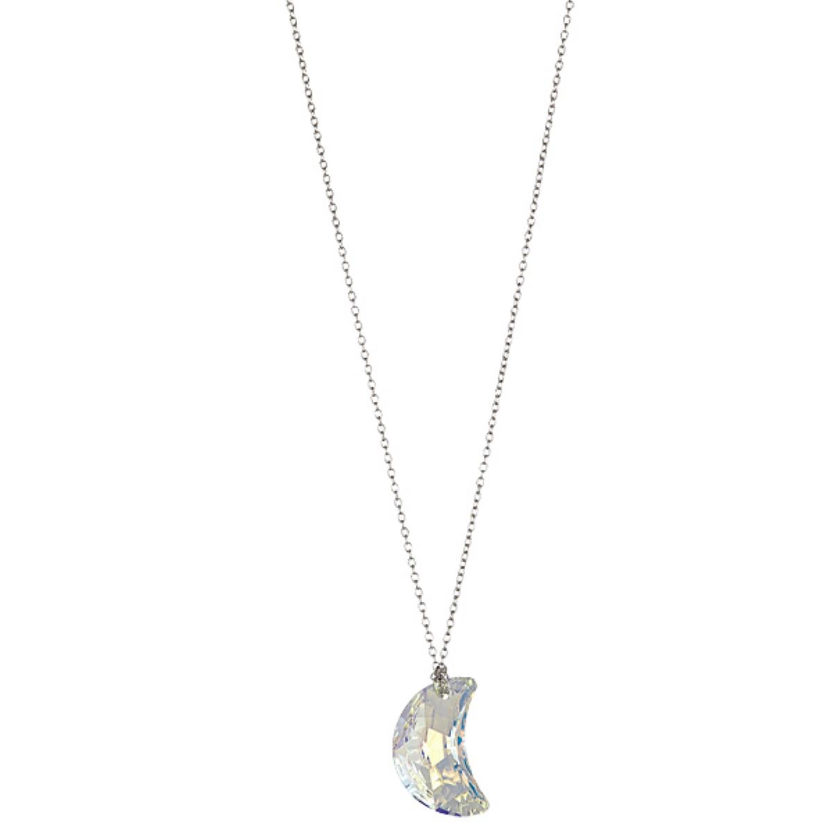 Sterling Silver Rhodium Aurore Boreale 20mm Moon Swarovski Crystal 18" Necklace