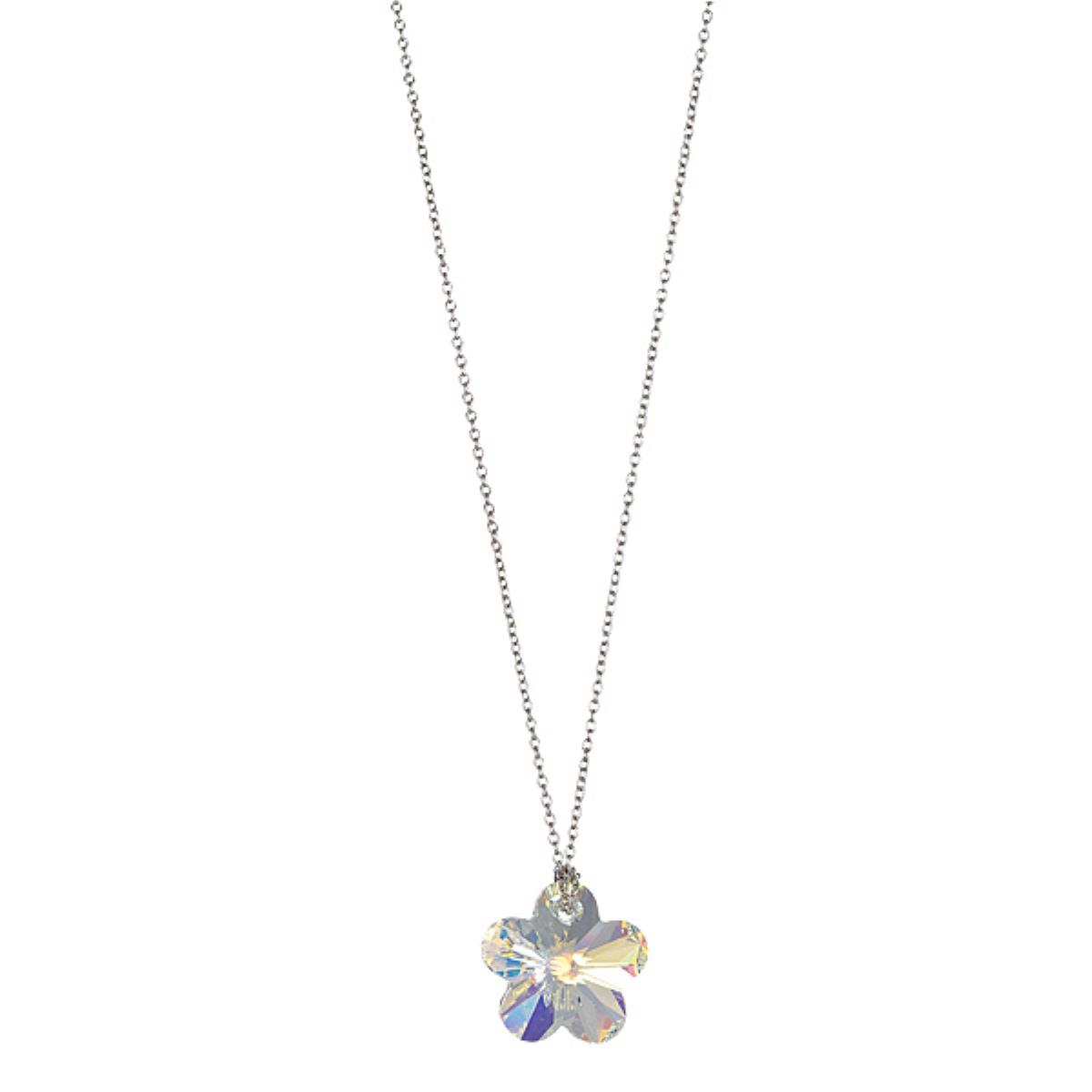 Sterling Silver Rhodium Aurore Boreale 18mm Flower Swarovski Crystal 18" Necklace