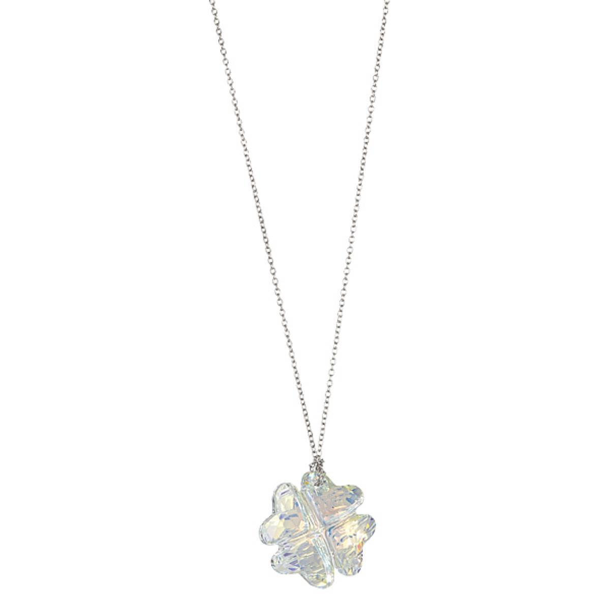 Sterling Silver Rhodium Aurore Boreale 23mm Clover Swarovski Crystal 18" Necklace