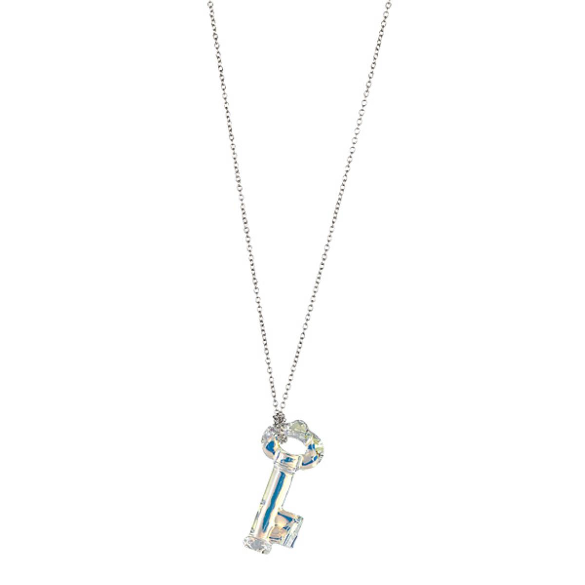 Sterling Silver Rhodium Aurore Boreale 30mm Key Swarovski Crystal 18" Necklace