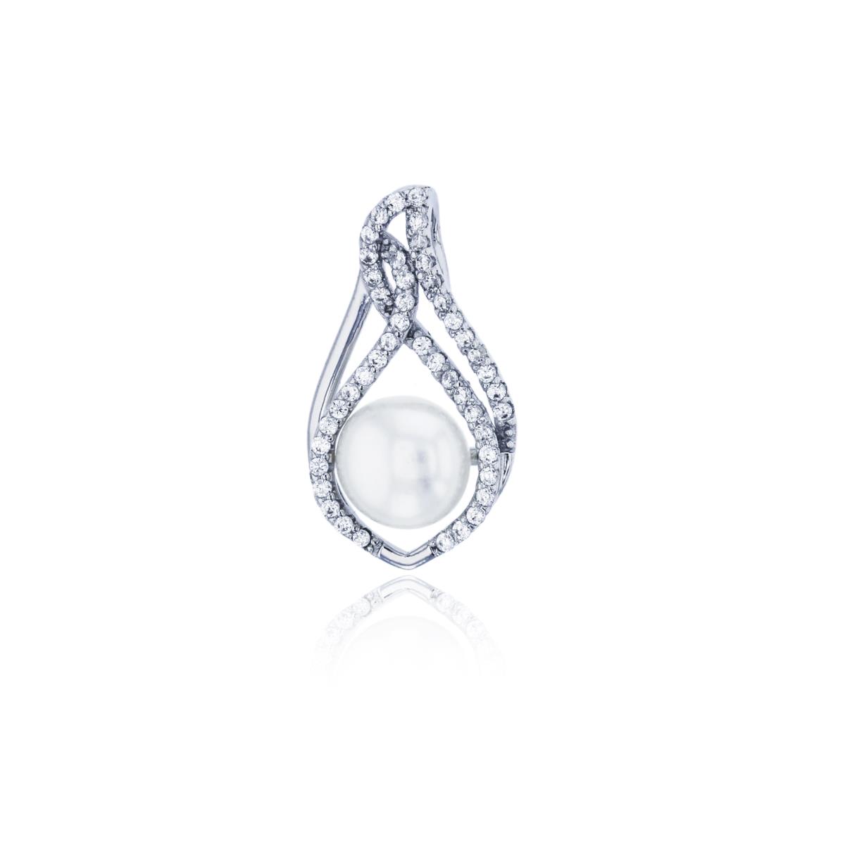 Sterling Silver Rhodium 8mm Fresh Water Pearl & Micropave Rd Cut CZ Infinity Pendant