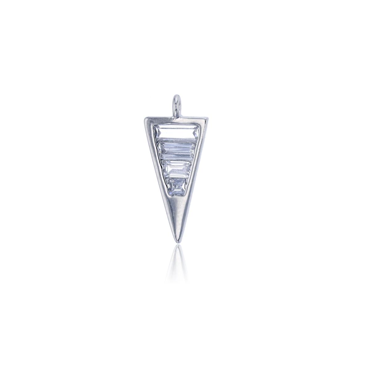 Sterling Silver Rhodium 18x7mm Polished Baguette CZ Triangle Pendant