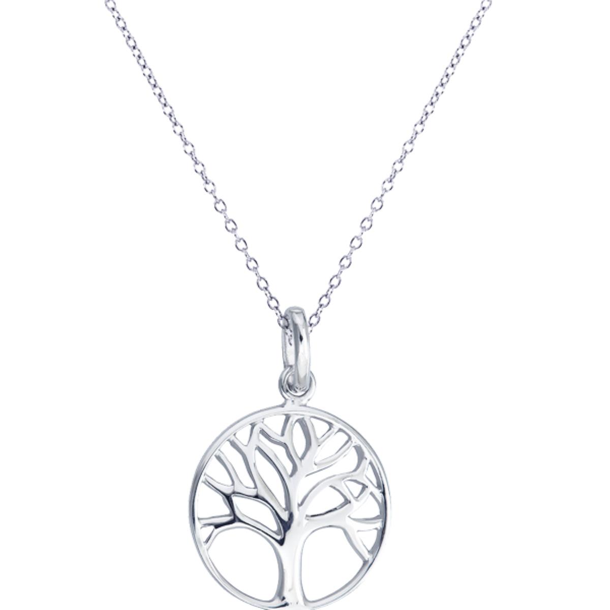 Sterling Silver Rhodium High Polished Tree of Life 18" Necklace