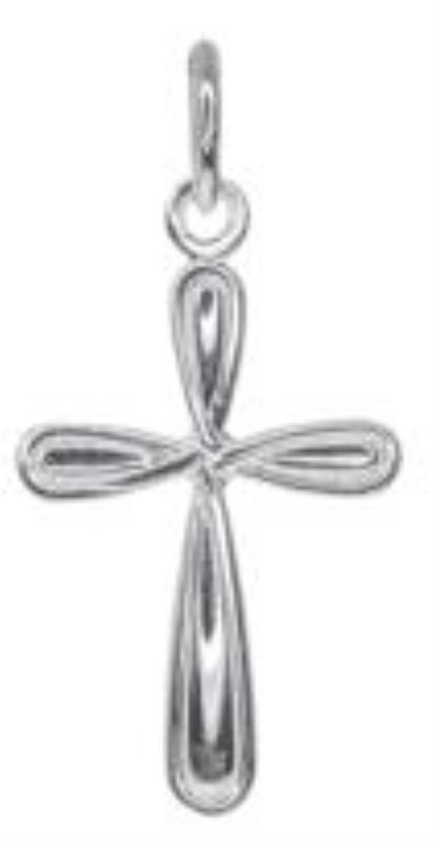 Sterling Silver Rhodium Polished 35x18mm  Pinched Cross 18" Necklace