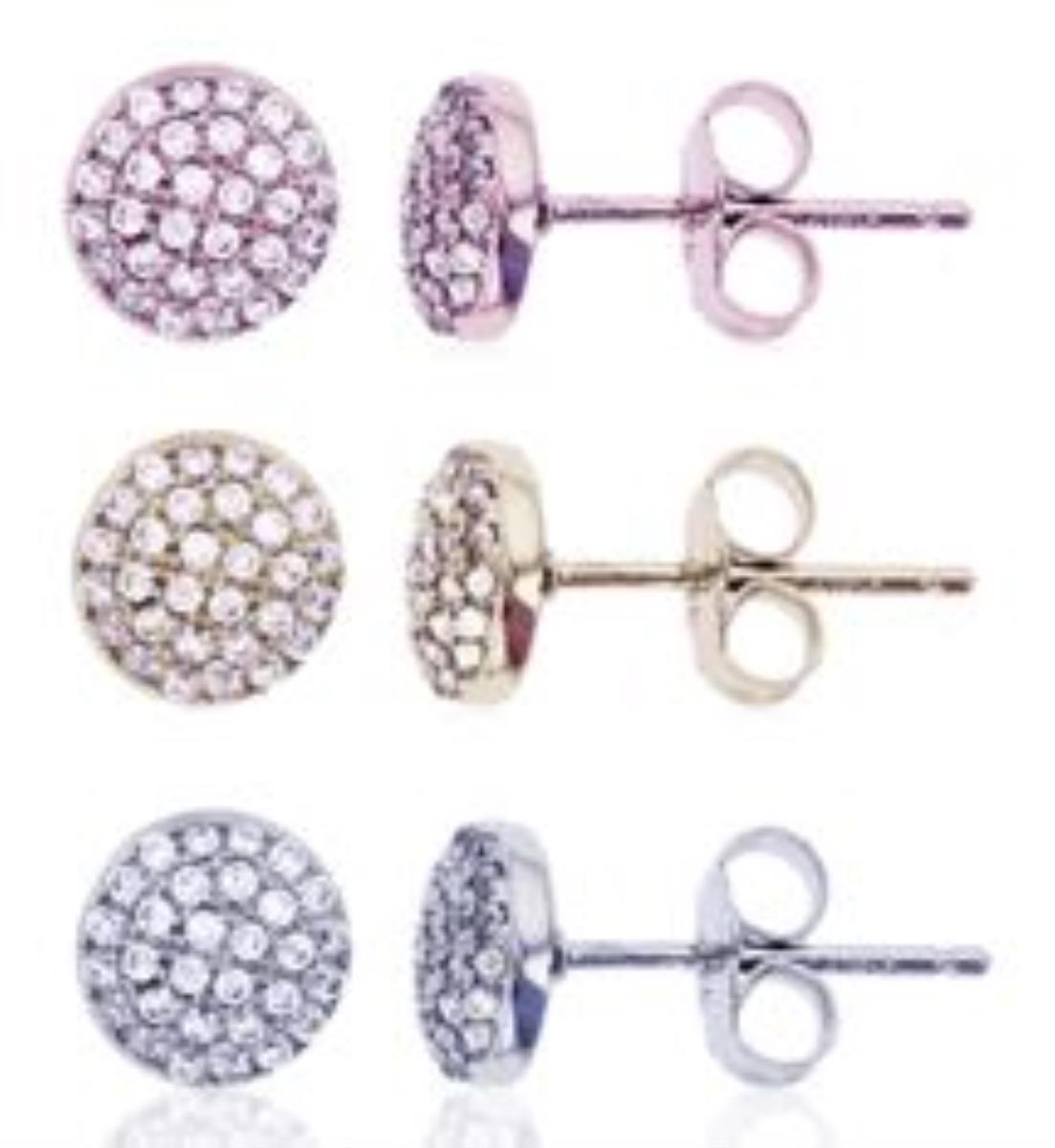Sterling Silver Rhodium, Rose & Yellow Pave Round CZ Circle Stud Earrings Set