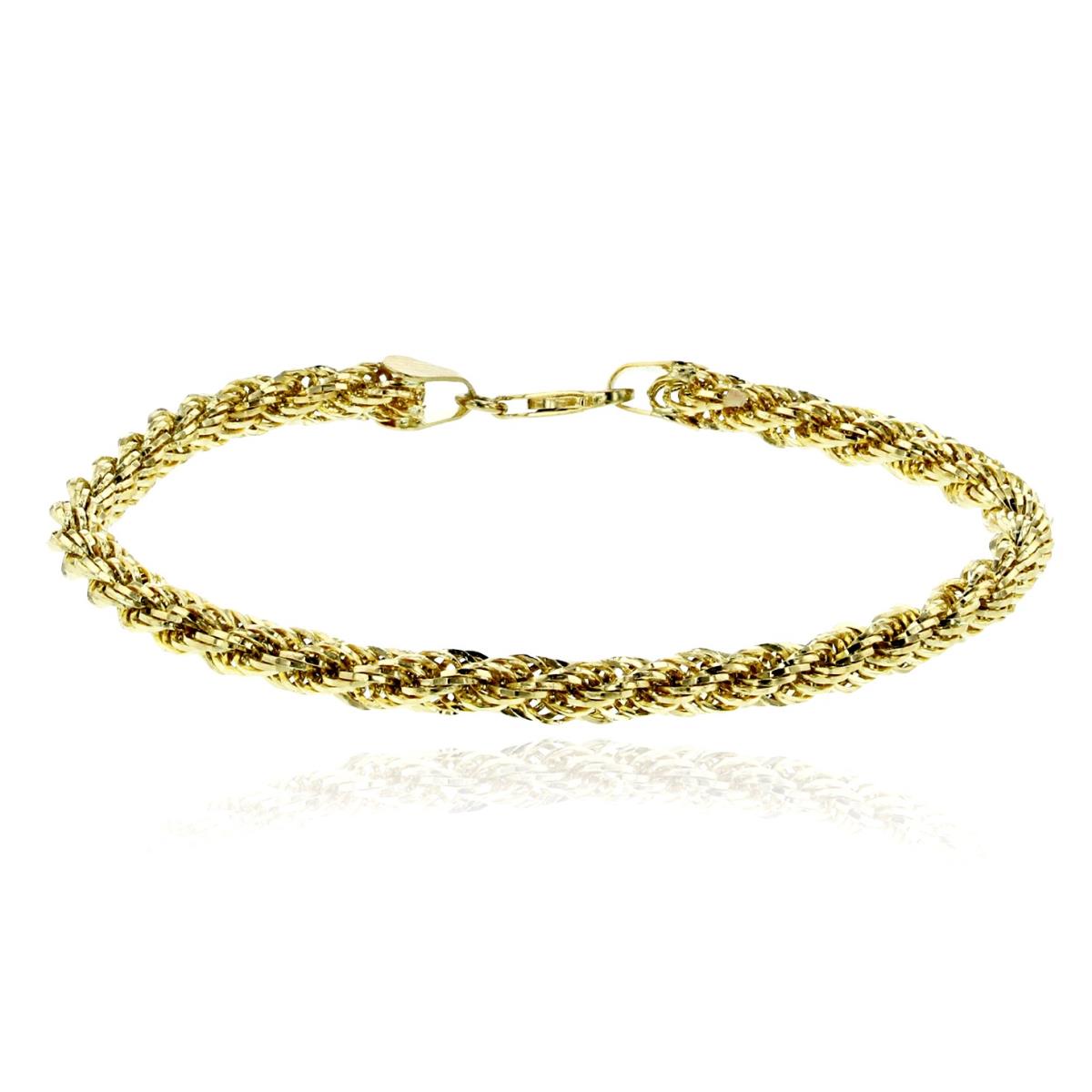 14K Yellow Gold Diamond Cut 4mm Hollow Rope 7.5" Bracelet