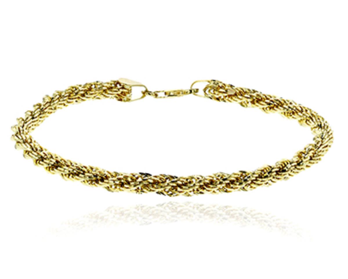 10K Yellow Gold Diamond Cut 4mm Hollow Rope 7.5" Bracelet