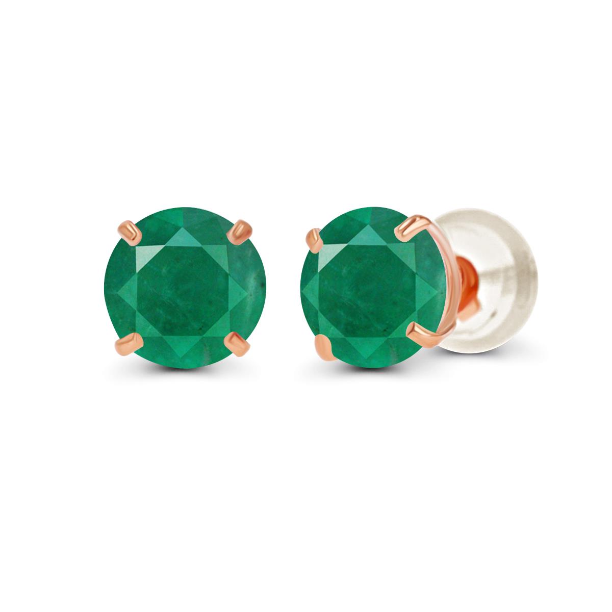 10K Rose Gold 4.00mm Round Emerald Stud Earring