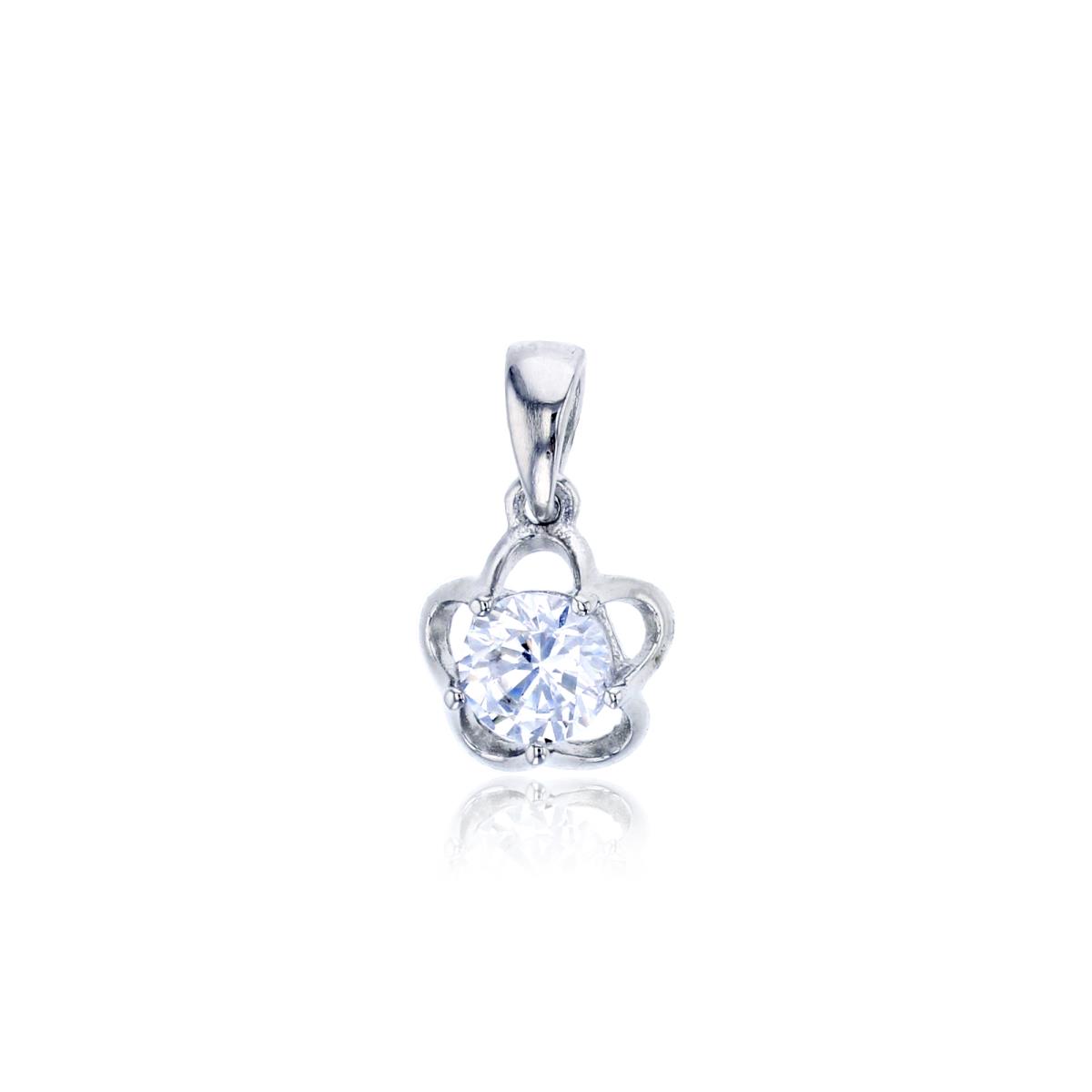 Sterling Silver Rhodium 4.75mm Round Cut CZ Polished Petite Flower Dangling Pendant