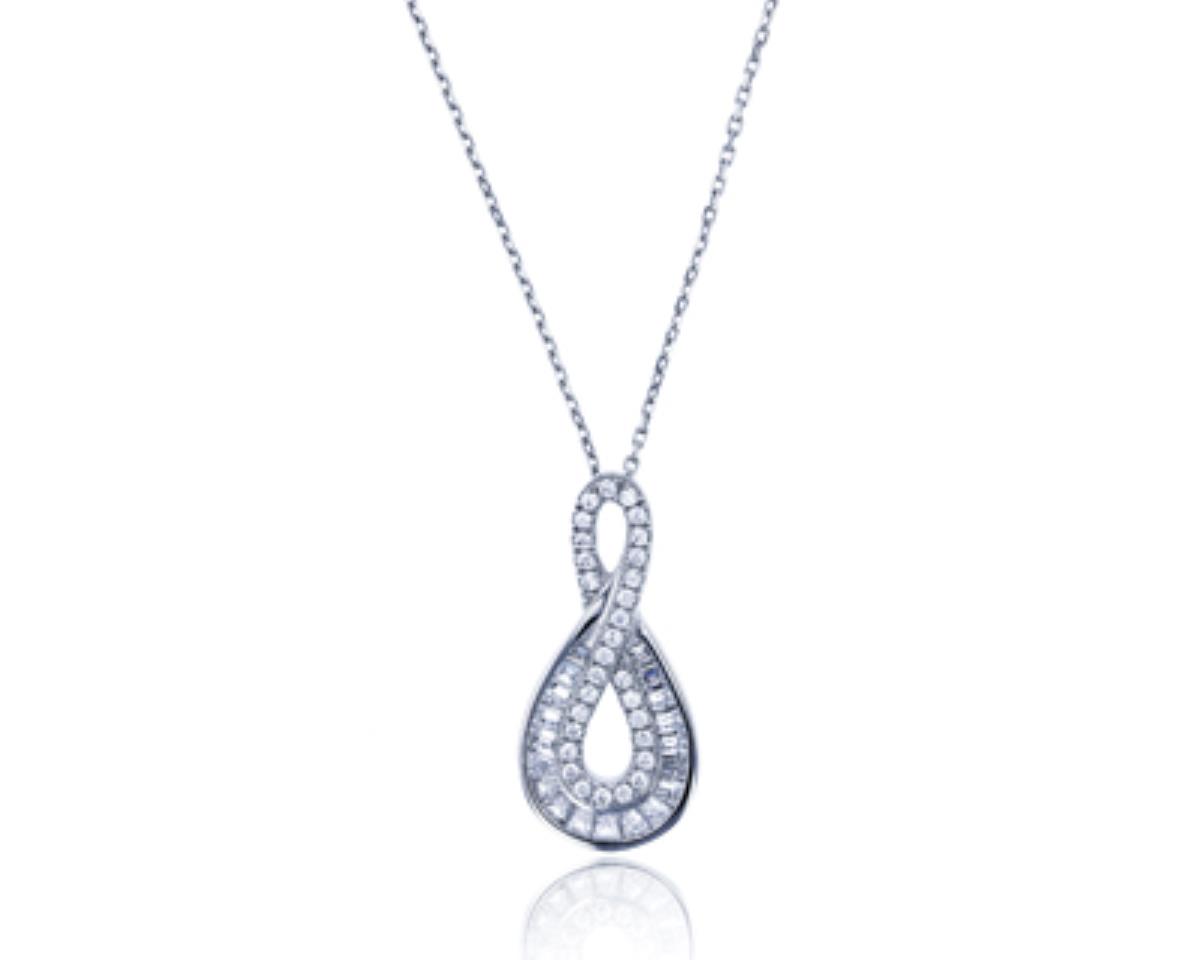 Sterling Silver Rhodium Micropave Round and Baguette Infinity 18"+2" Extender Necklace