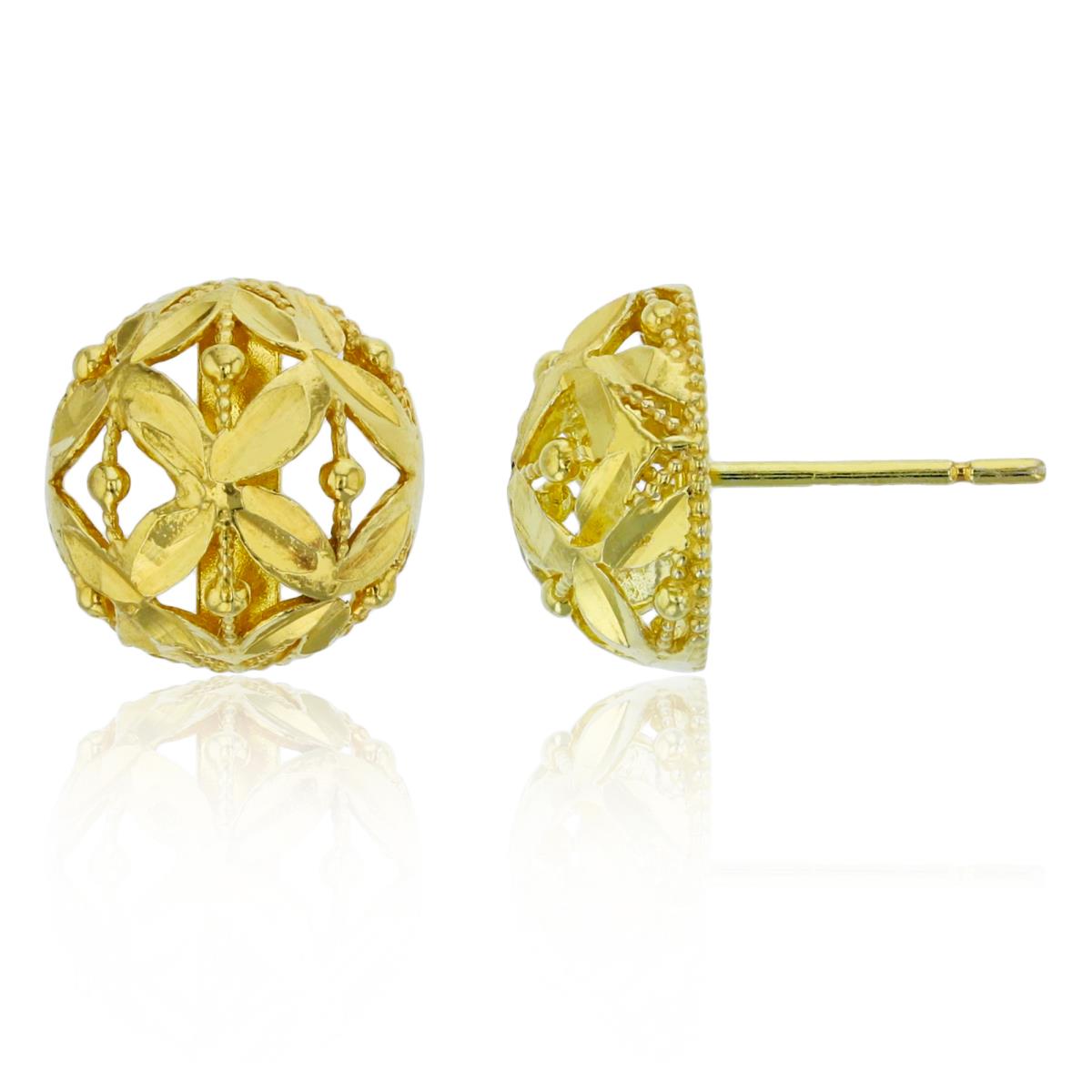 Sterling Silver Yellow DC 11mm Filigree Dome Stud Earring