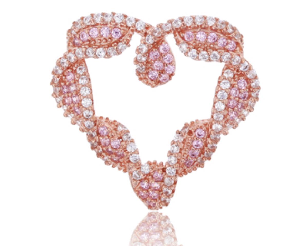 Sterling Silver Rose 21x22mm Pink & Clear CZ Heart Hidden Bail Pendant