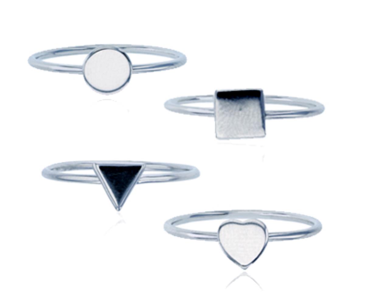 Sterling Silver Rhodium Polished 6mm Multi Shape Stack Fashion Ring