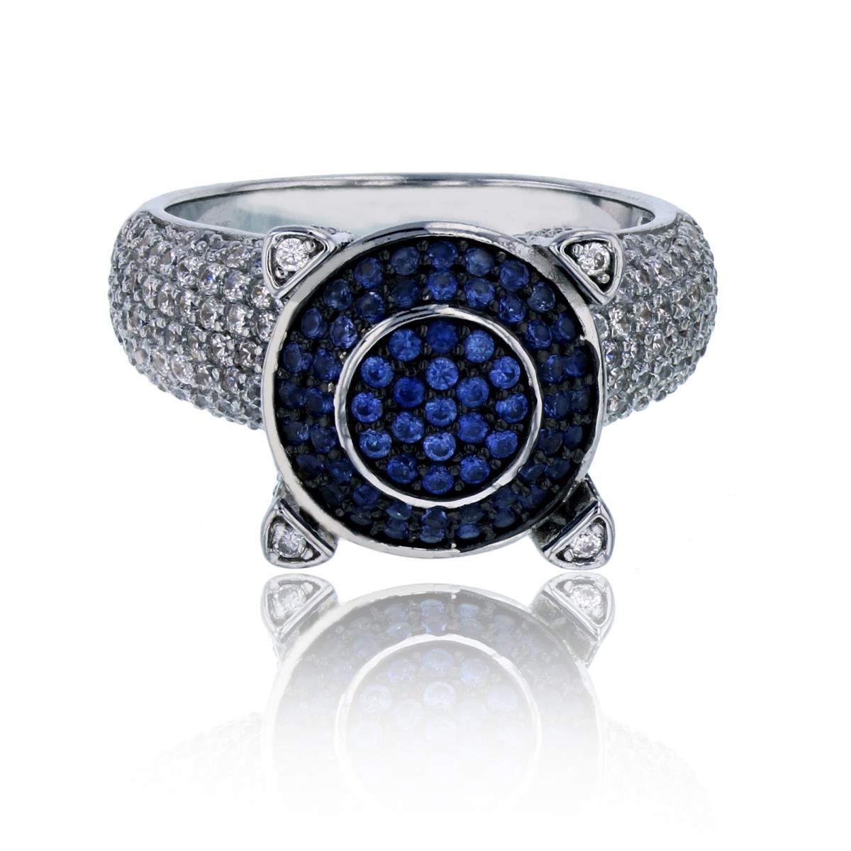 Sterling Silver Rhodium Micropave Blue & Clear CZ Dome Fashion Ring