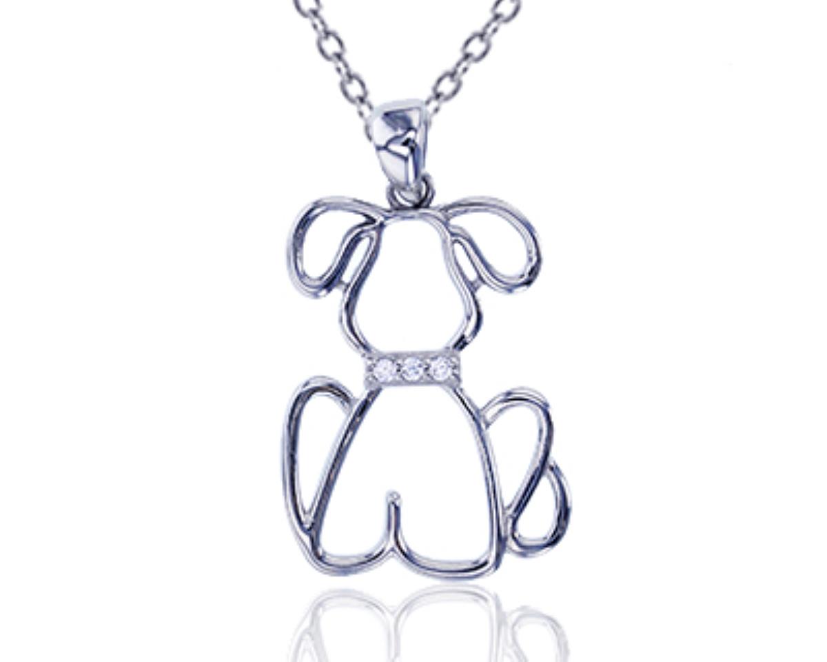 Sterling Silver Rhodium Pave Open Dog Dangling 13"+2" Extender Necklace