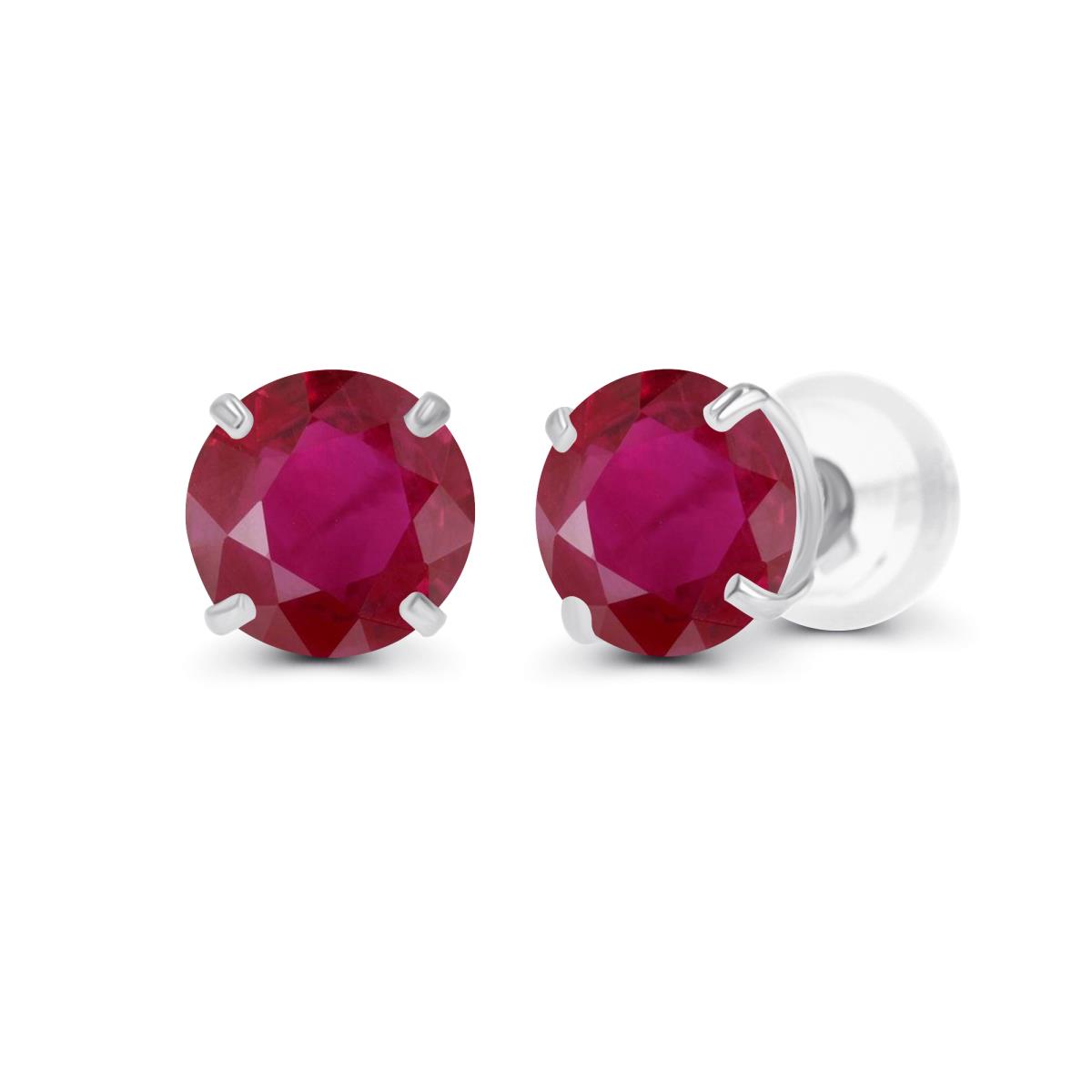 14K White Gold 4.00mm Round Precious Ruby Stud Earring