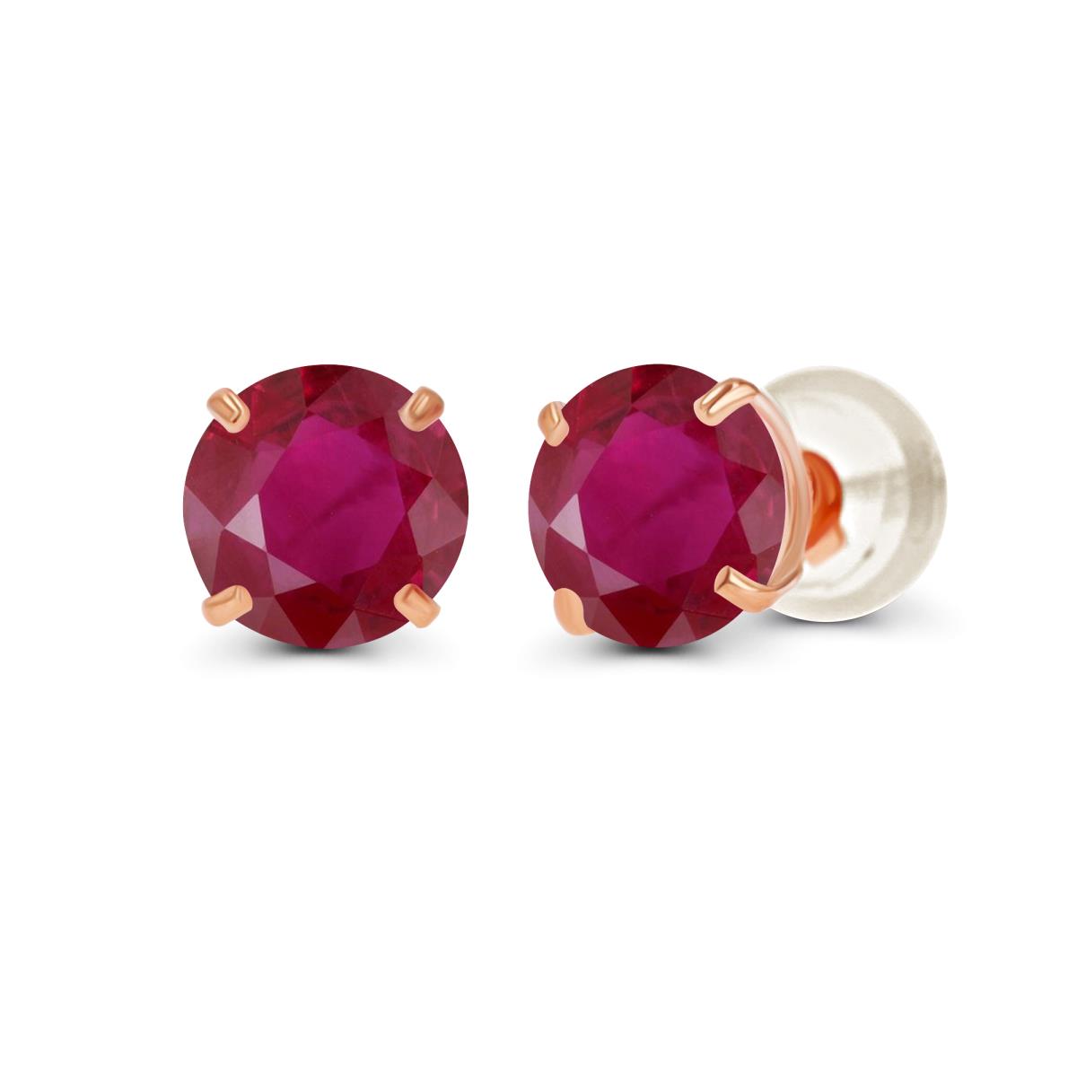 14K Rose Gold 4.00mm Round Precious Ruby Stud Earring