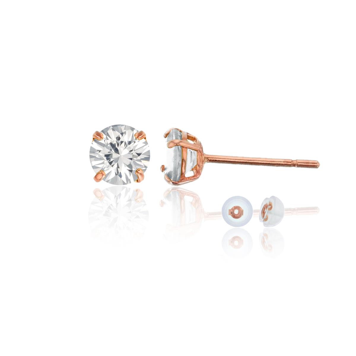 10K Rose Gold 4.00mm Round Created White Sapphire Stud Earring