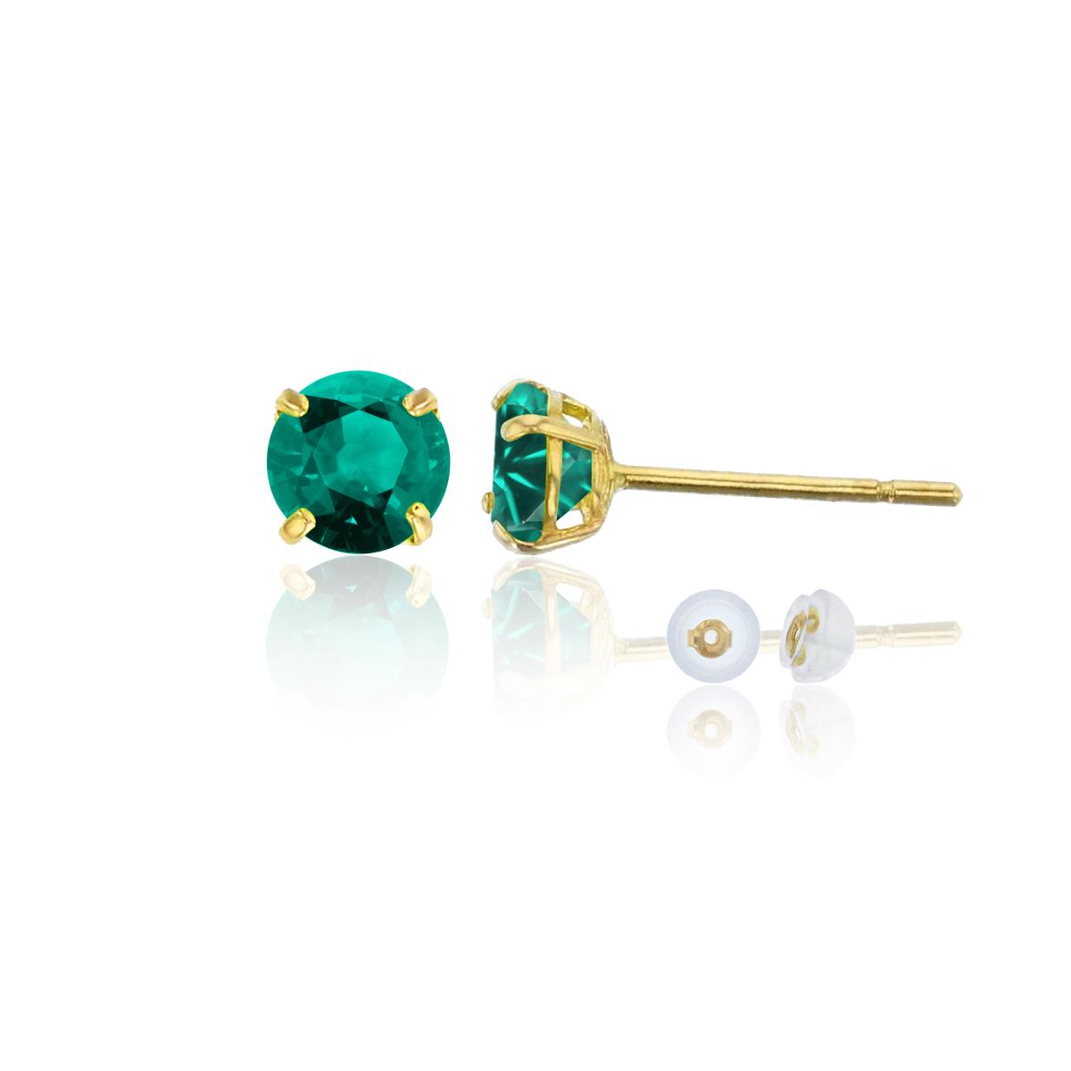 10K Yellow Gold 4.00mm Round Created Emerald Stud Earring