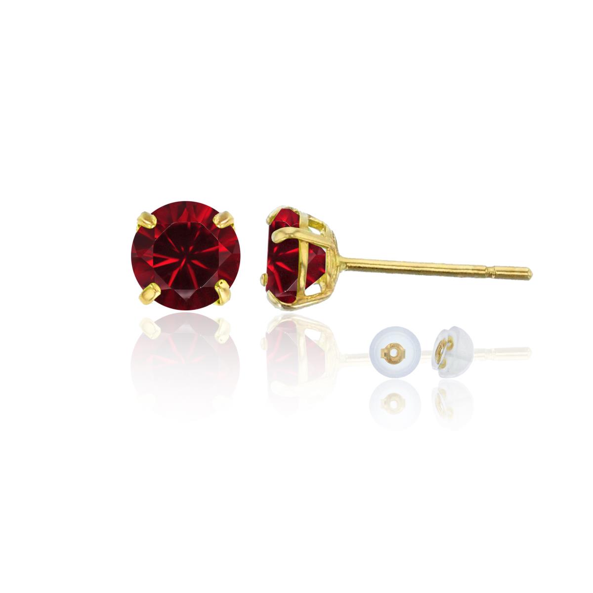 10K Yellow Gold 6.00mm Round Created Ruby Stud Earring