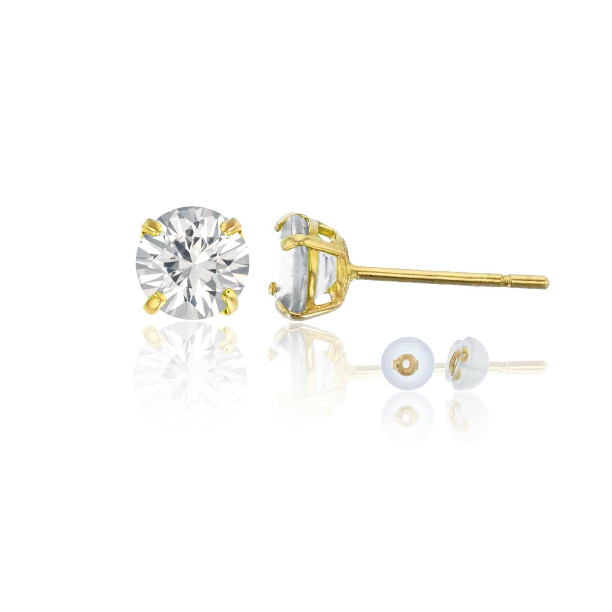 10K Yellow Gold 6.00mm Round Created White Sapphire Stud Earring