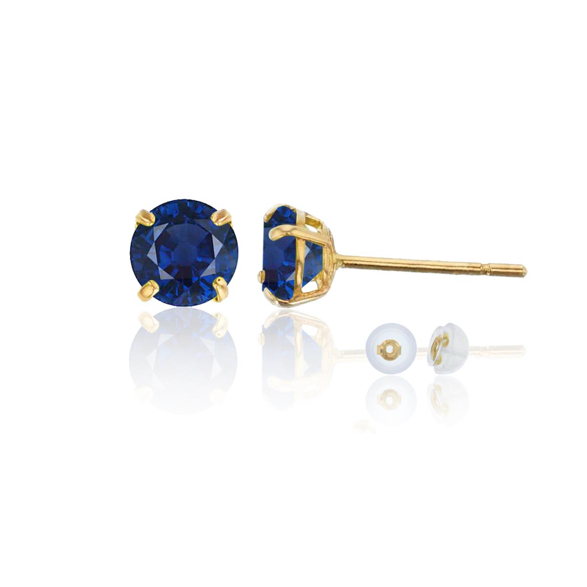 10K Yellow Gold 6.00mm Round Created Blue Sapphire Stud Earring