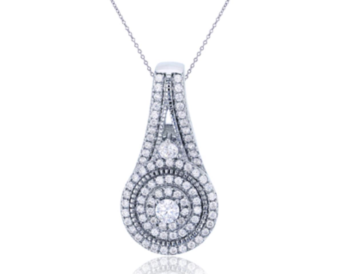 Sterling Silver Rhodium Micropave CZ Tear Drop 18"+2" Necklace