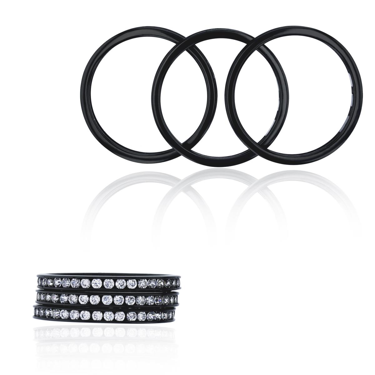 Sterling Silver Black Round Channel Set Stack Ring