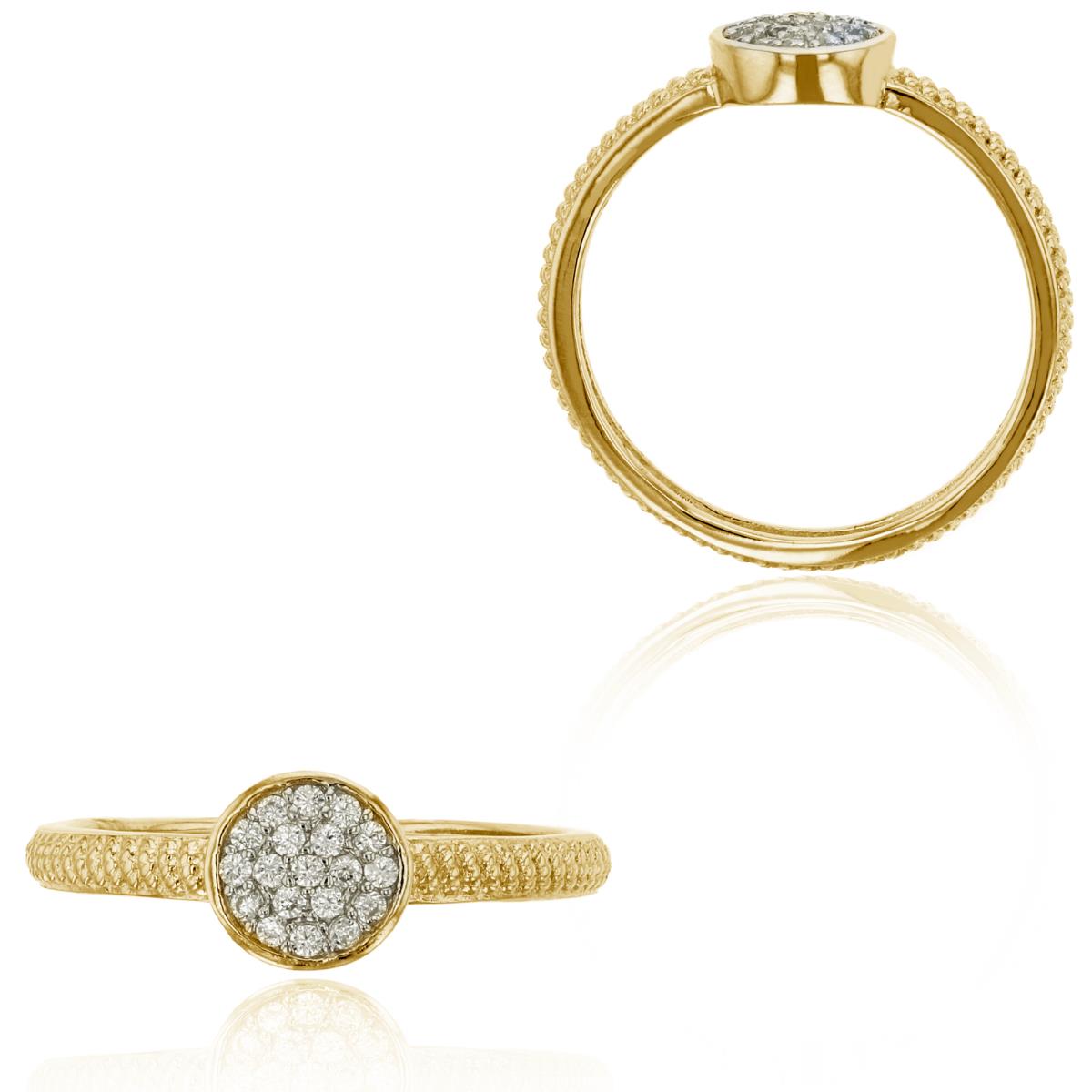 Sterling Silver Yellow Round CZ Micropave Milgrain Fashion Ring