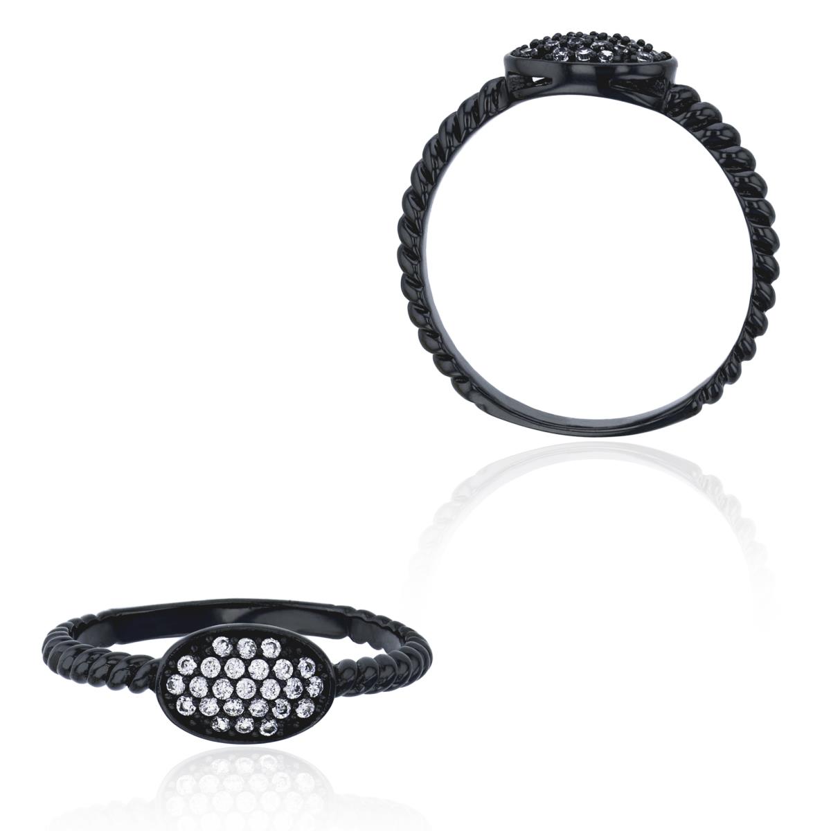 Sterling Silver Black Micropave Oval Rope Fashion Ring