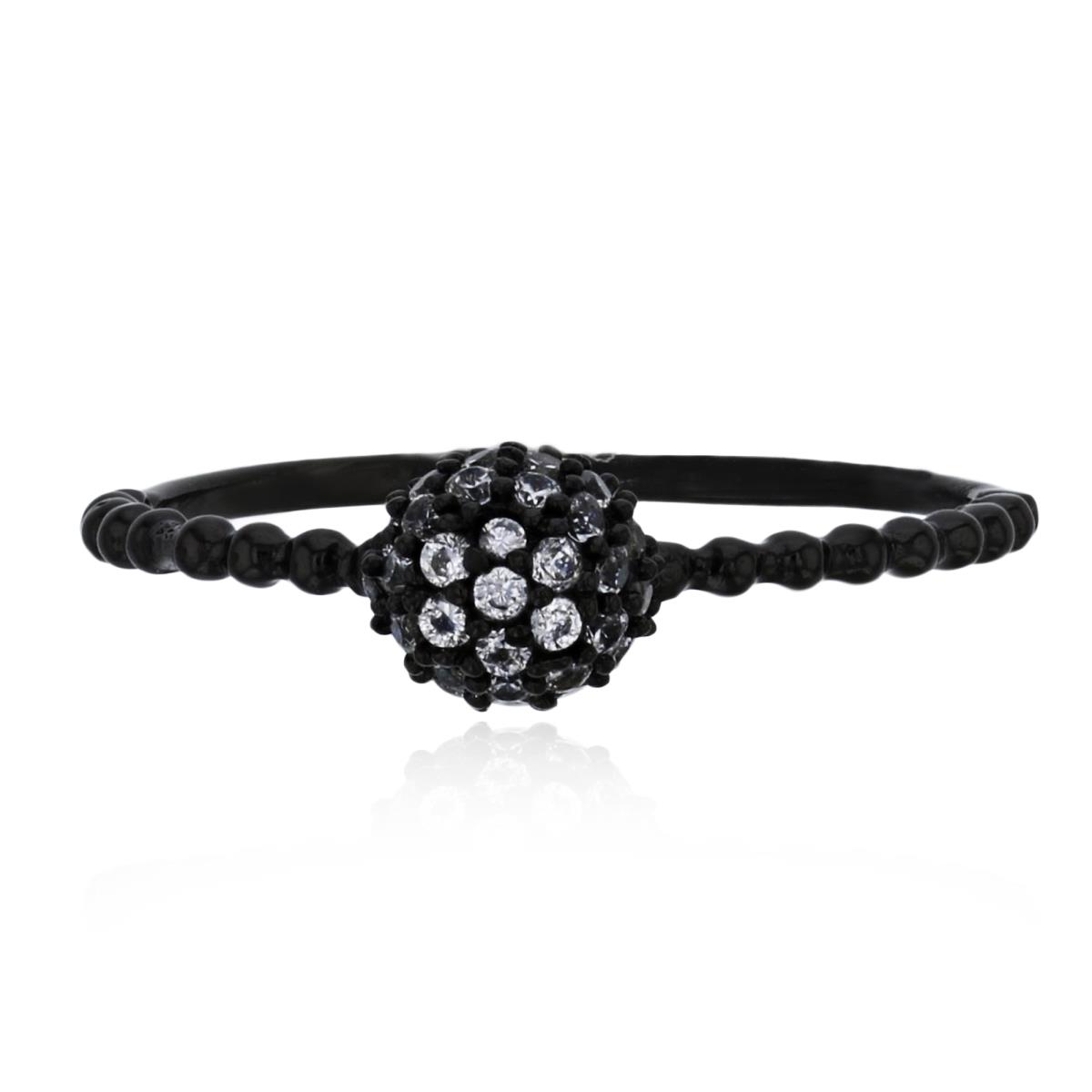 Sterling Silver Black Micropave Ball Bubble Fashion Ring