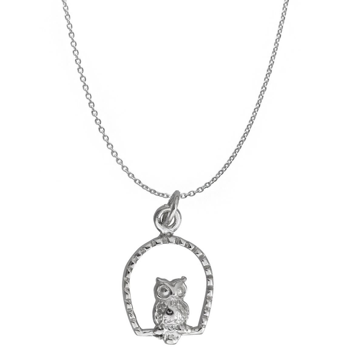 Sterling Silver Rhodium Perched Owl DC Cable Chain Necklace